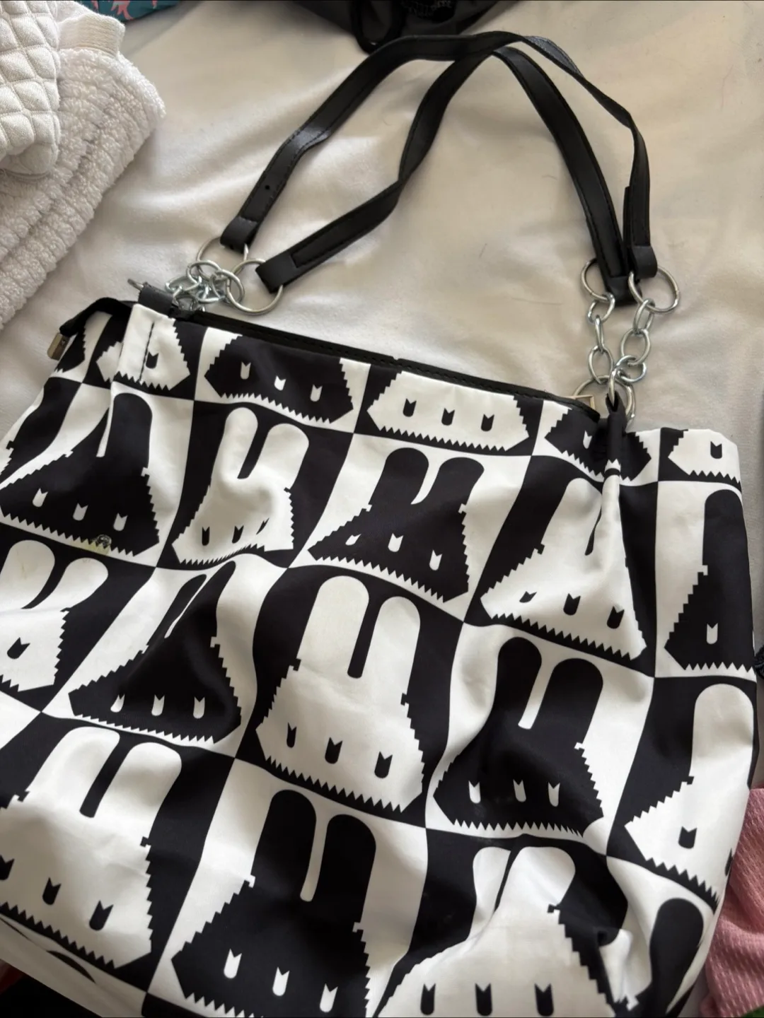 Black & White Bunny Print Tote Bag thumbnail