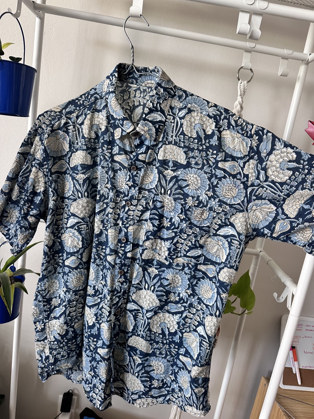 Floral Block Print Short Sleeve Shirt; Made in India