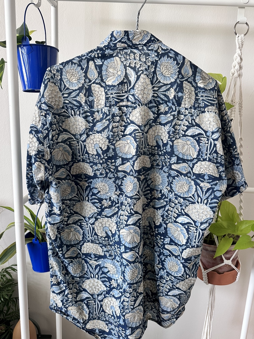 Floral Block Print Short Sleeve Shirt; Made in India - photo 4