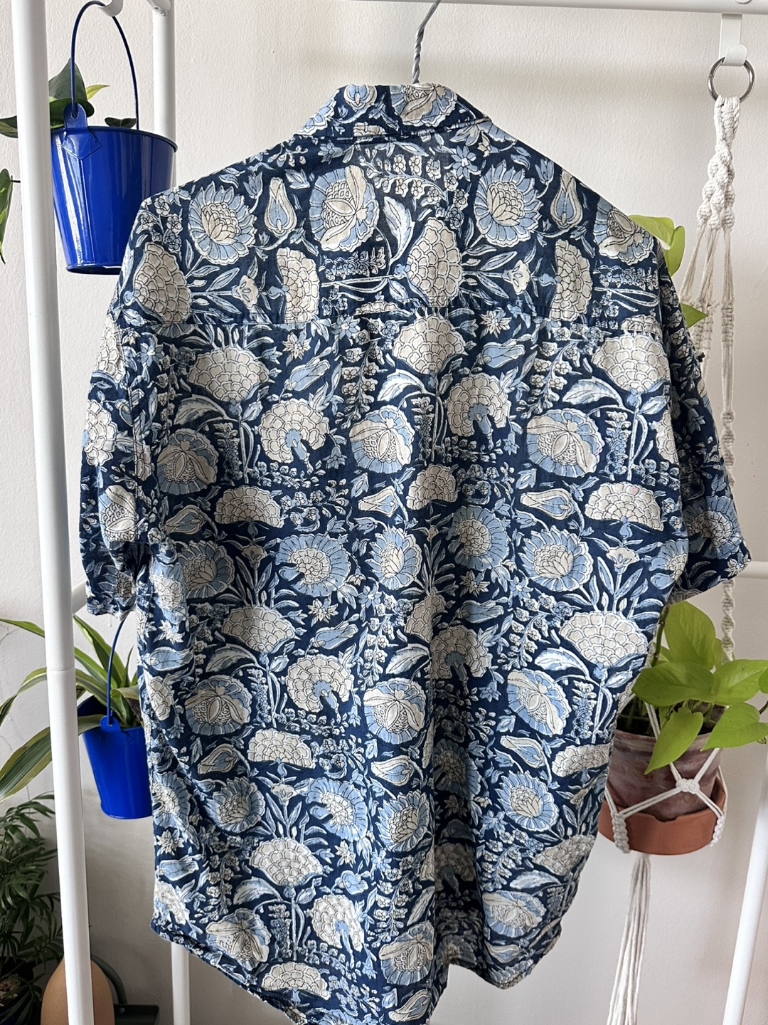 Floral Block Print Short Sleeve Shirt; Made in India - photo 5
