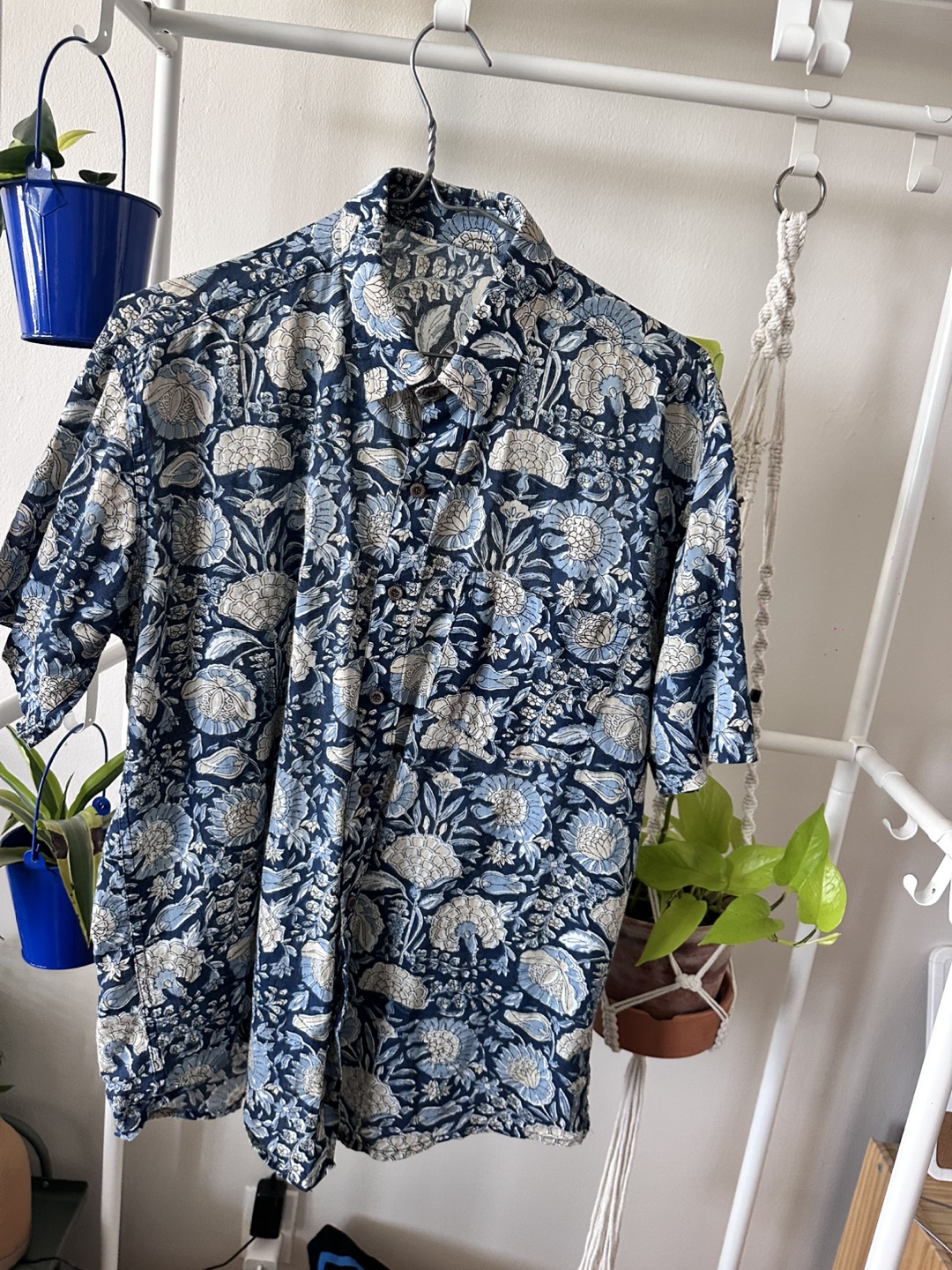 Floral Block Print Short Sleeve Shirt; Made in India - photo 2
