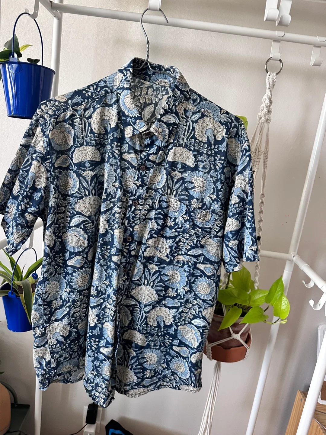 Floral Block Print Short Sleeve Shirt; Made in India image indicator(2)