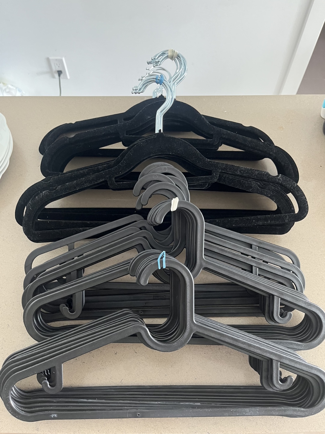 Hangers, pants hangers, and shoe racks