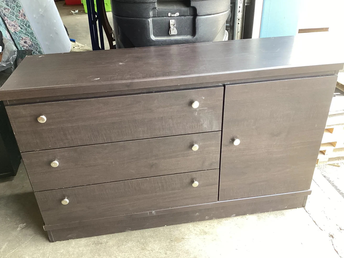 Dark Brown Dresser with Drawers and Cabinet thumbnail