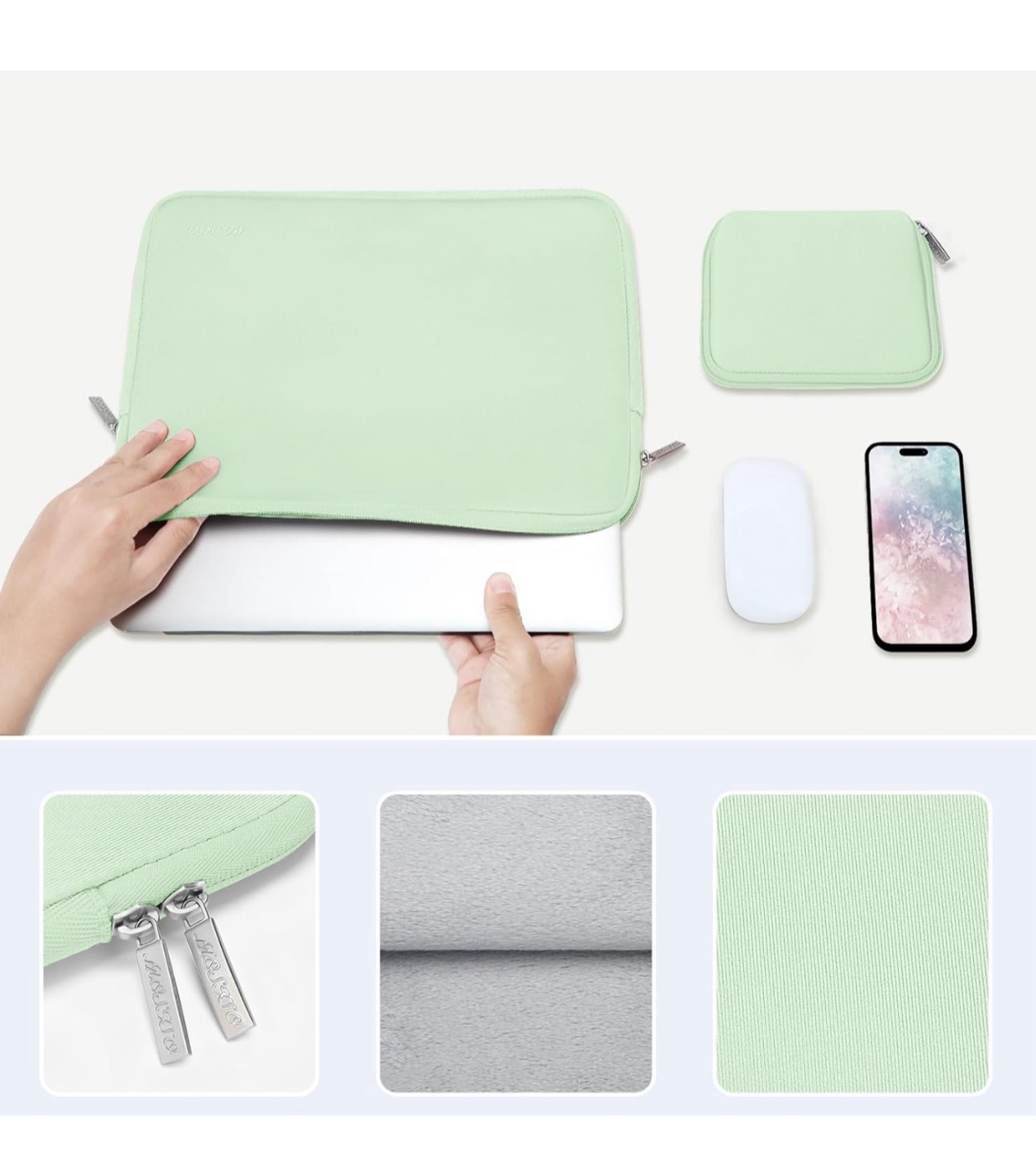 MOSISO Laptop Sleeve with Small Case - Mint Green - photo 4