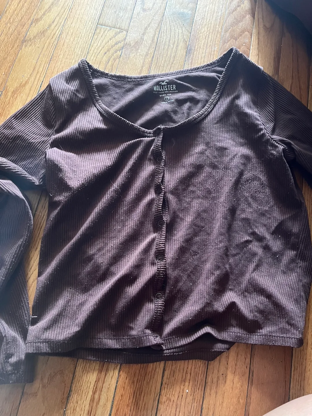 Hollister Brown Ribbed Long Sleeve Top - thumbnail