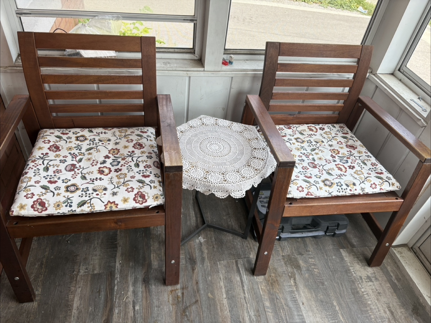 Wooden Armchair with Floral Cushion
