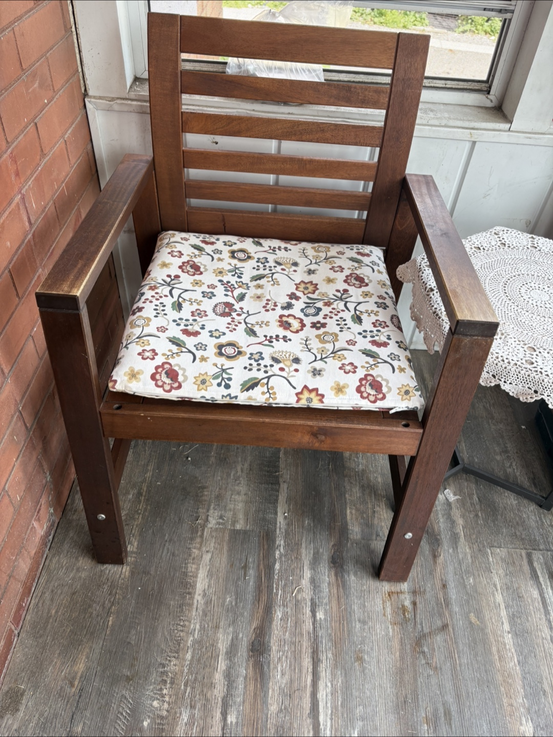 Wooden Armchair with Floral Cushion - photo 2