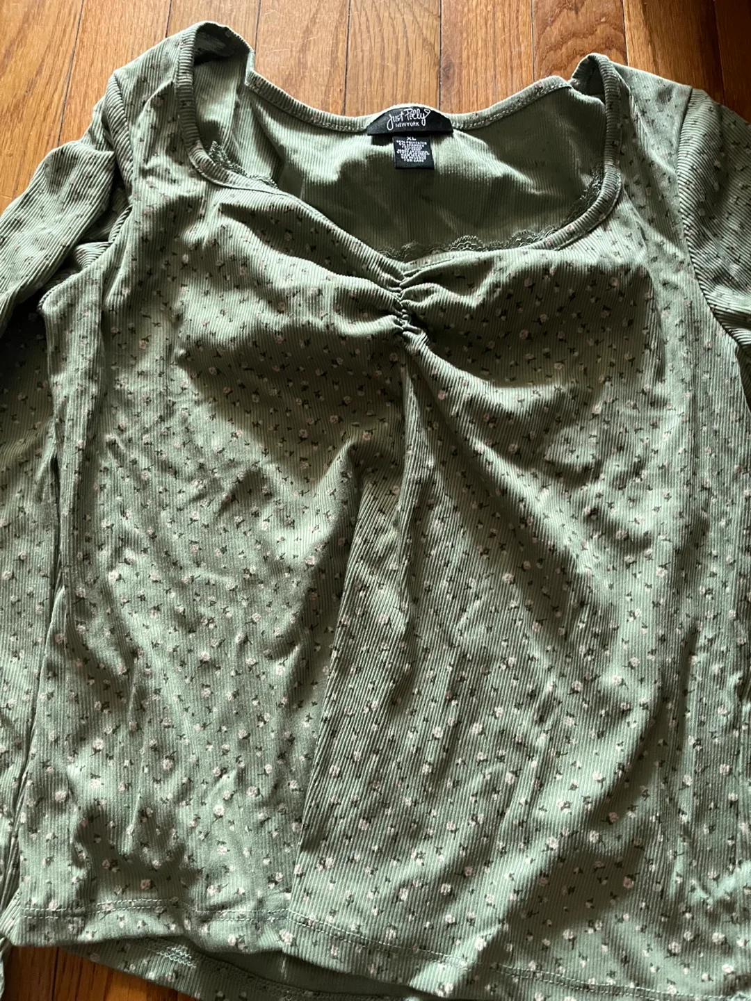 Just Polly NY Green Floral Top XL thumbnail