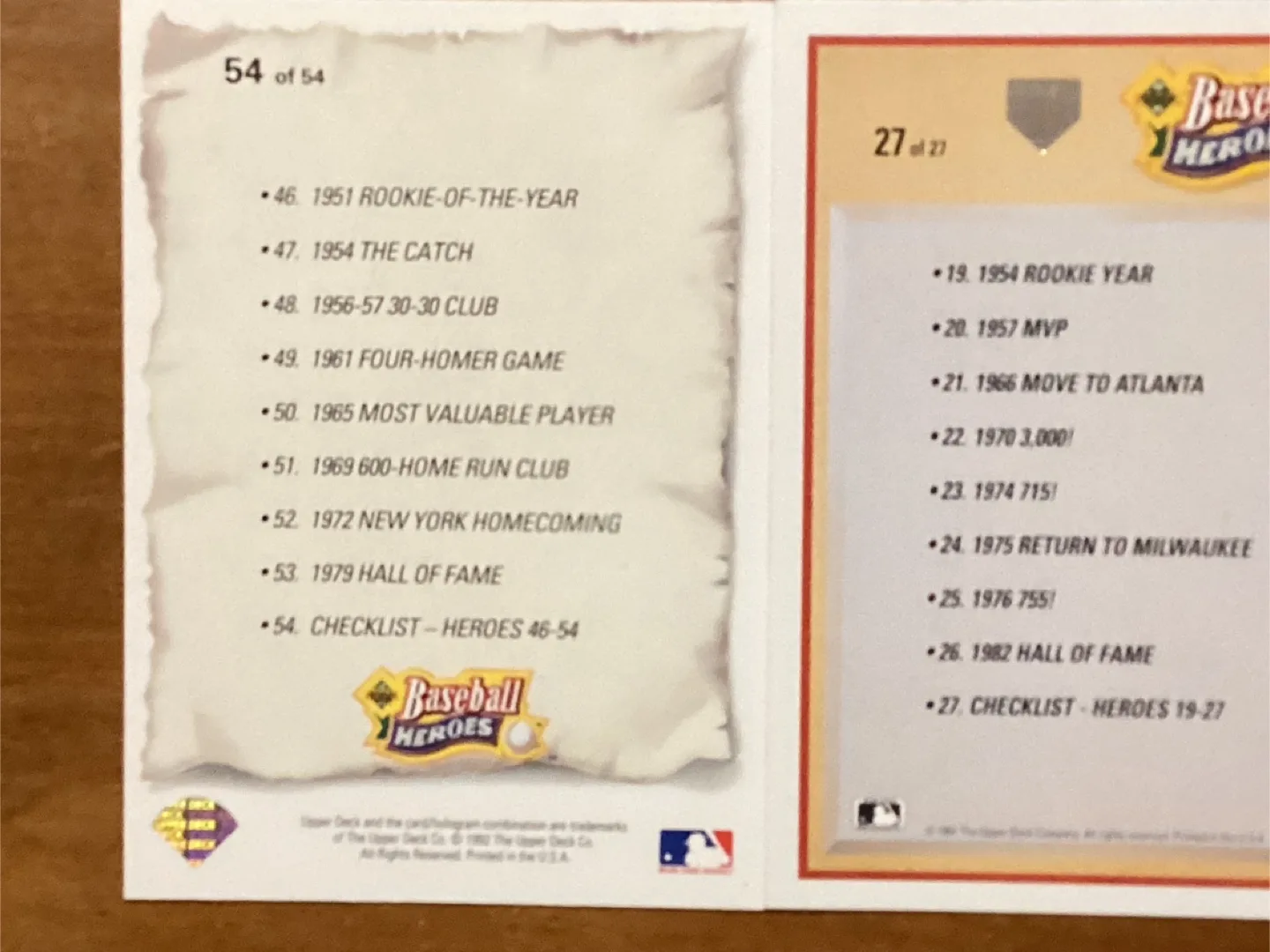 1993 WILLIE MAYES Card 54 & 1991 HANK AARON Card 27 image indicator(5)