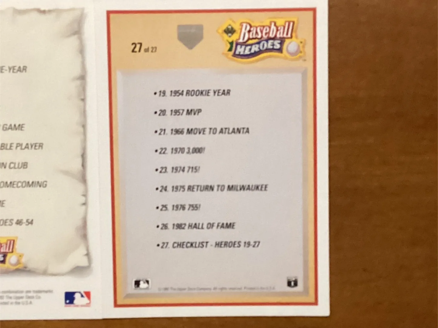 1993 WILLIE MAYES Card 54 & 1991 HANK AARON Card 27 image indicator(6)