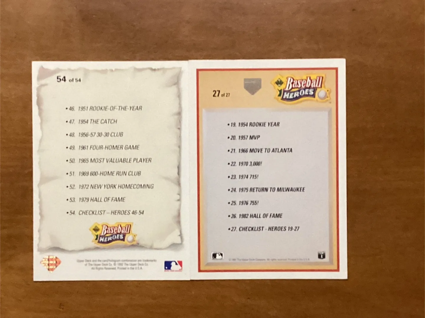 1993 WILLIE MAYES Card 54 & 1991 HANK AARON Card 27 image indicator(4)