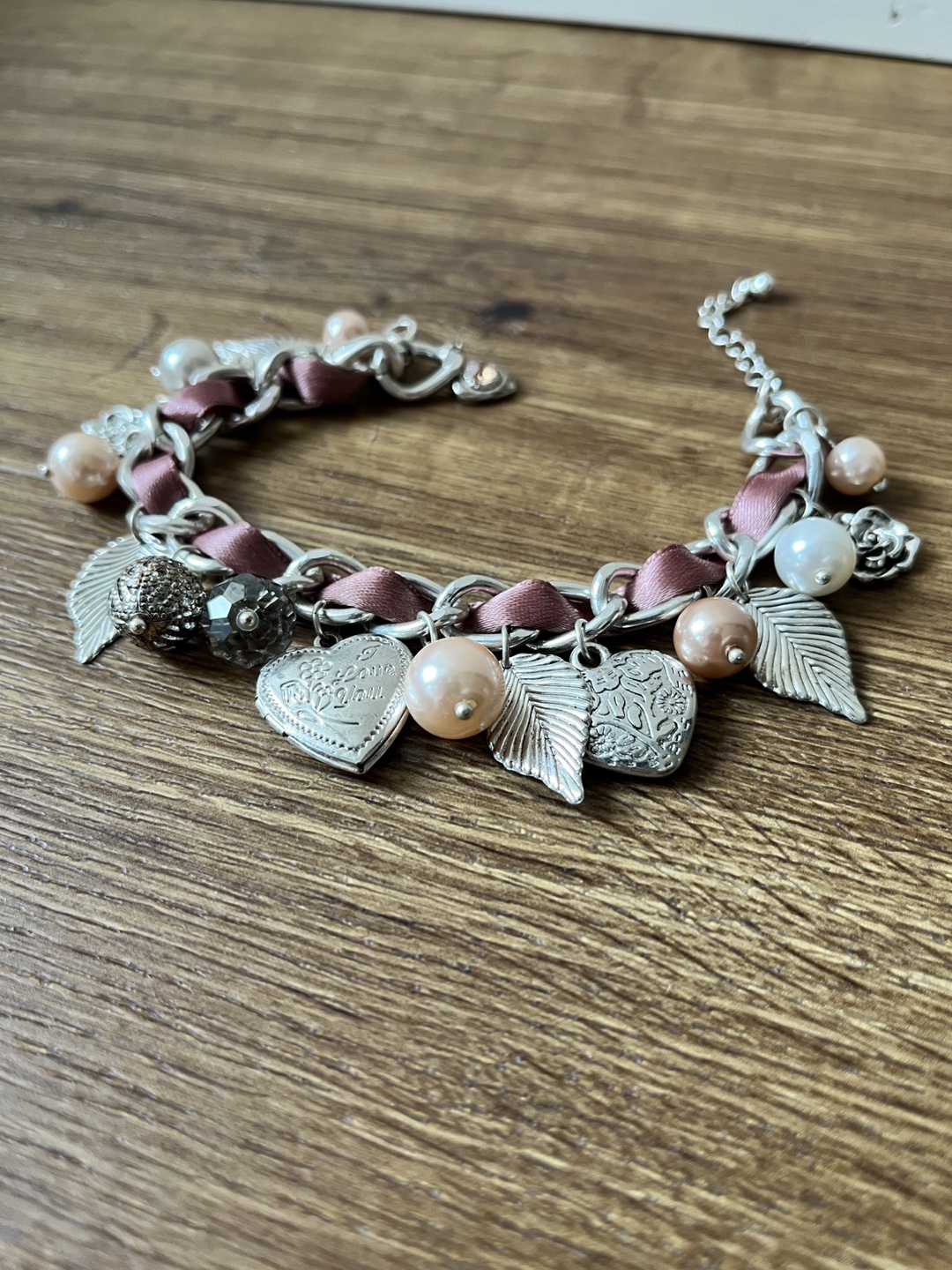 Charm Link and Silver Bracelet with Heart Locket