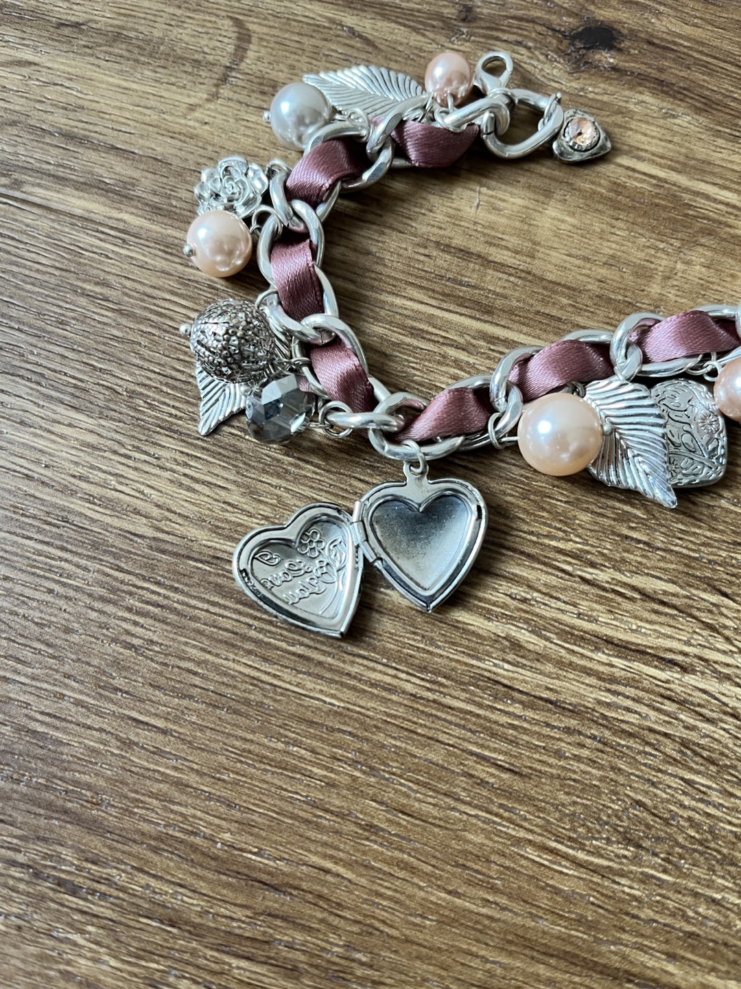 Charm Link and Silver Bracelet with Heart Locket - photo 4