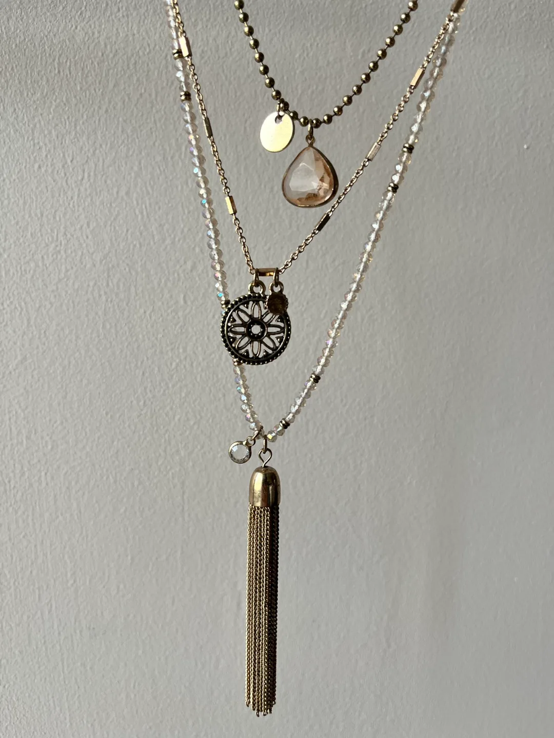 Layered Gold and Pink Tone Necklace thumbnail