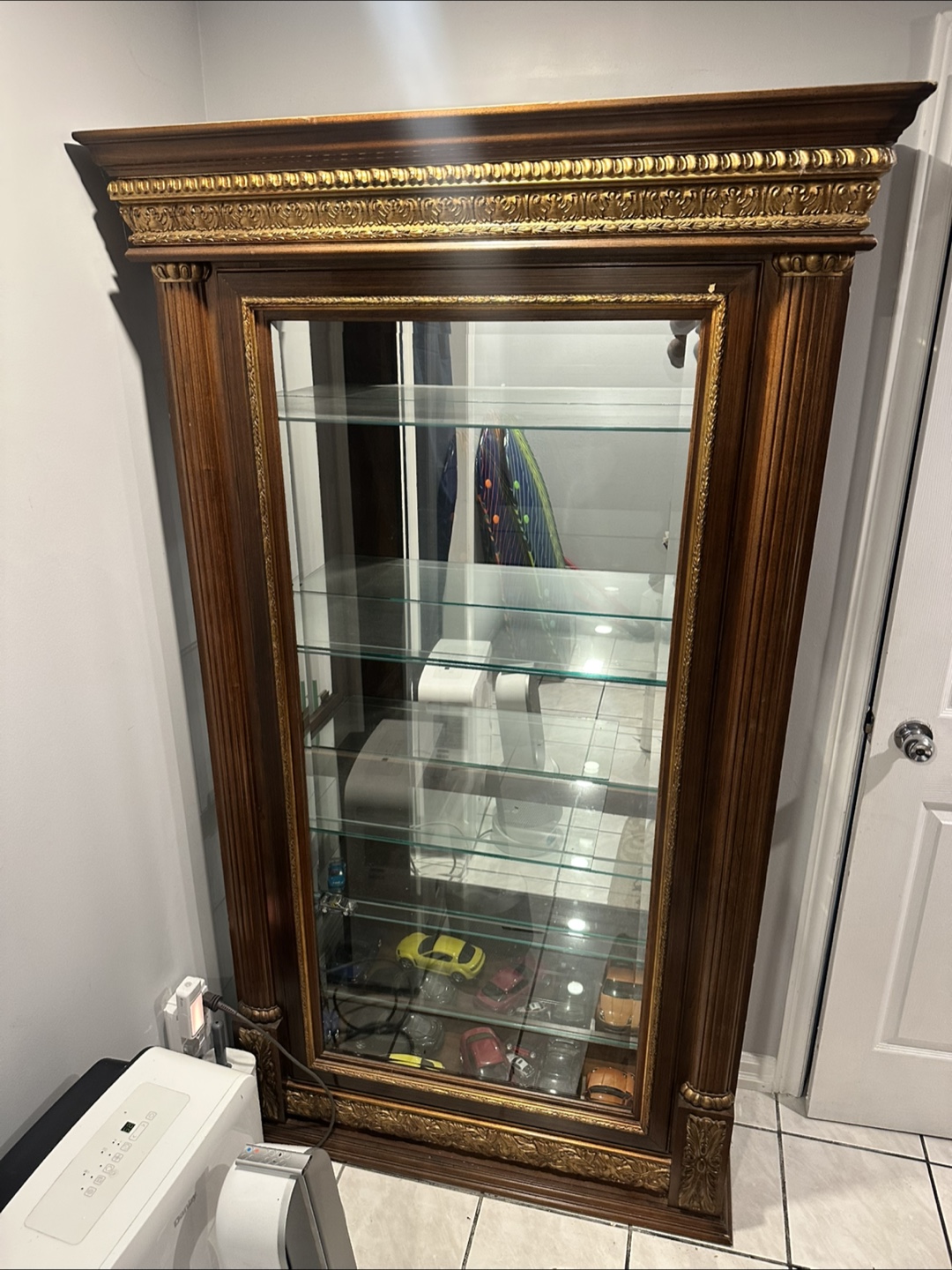 Wooden Display Cabinet with Glass Shelves
