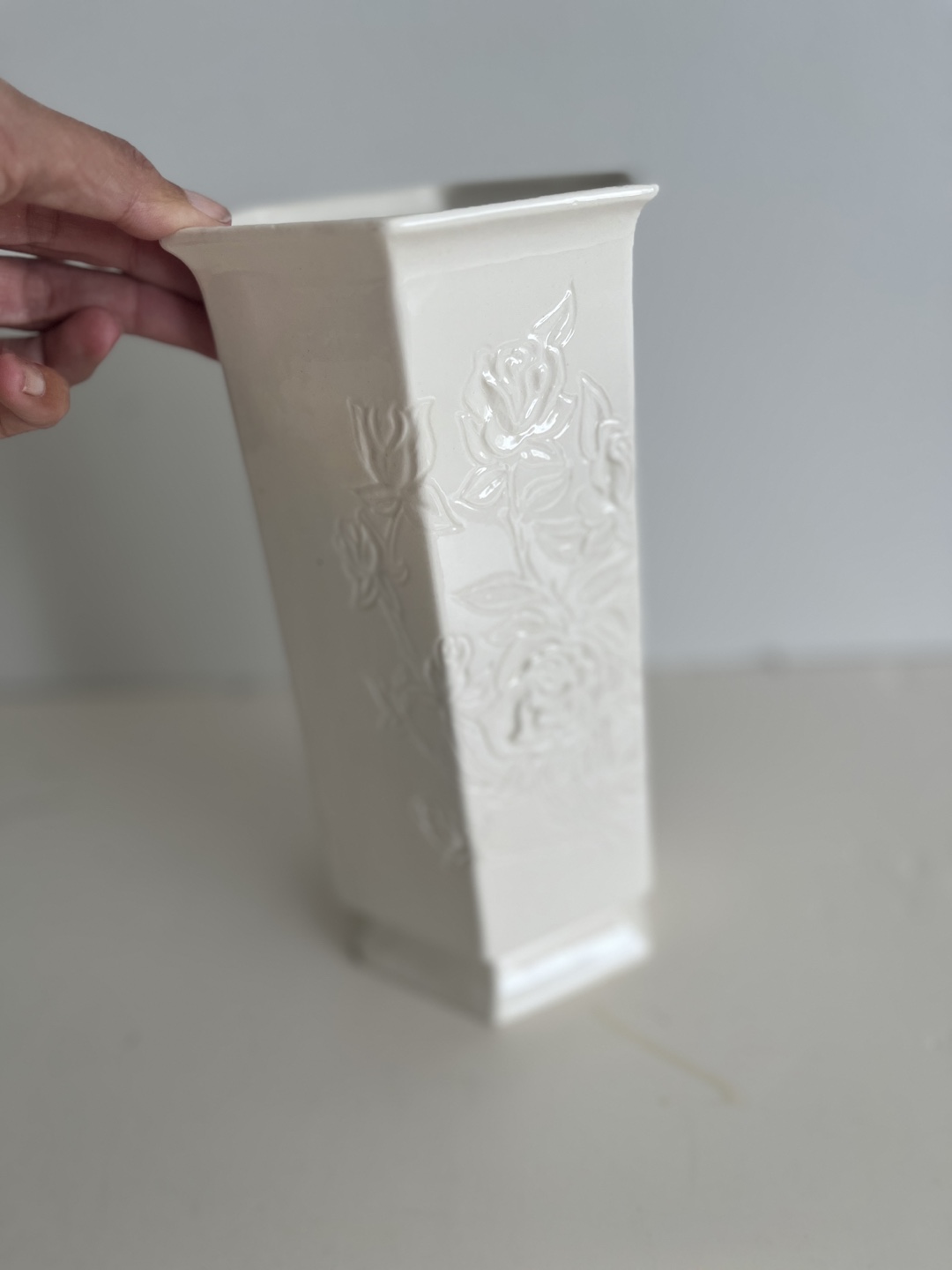 White Floral Embossed Vase