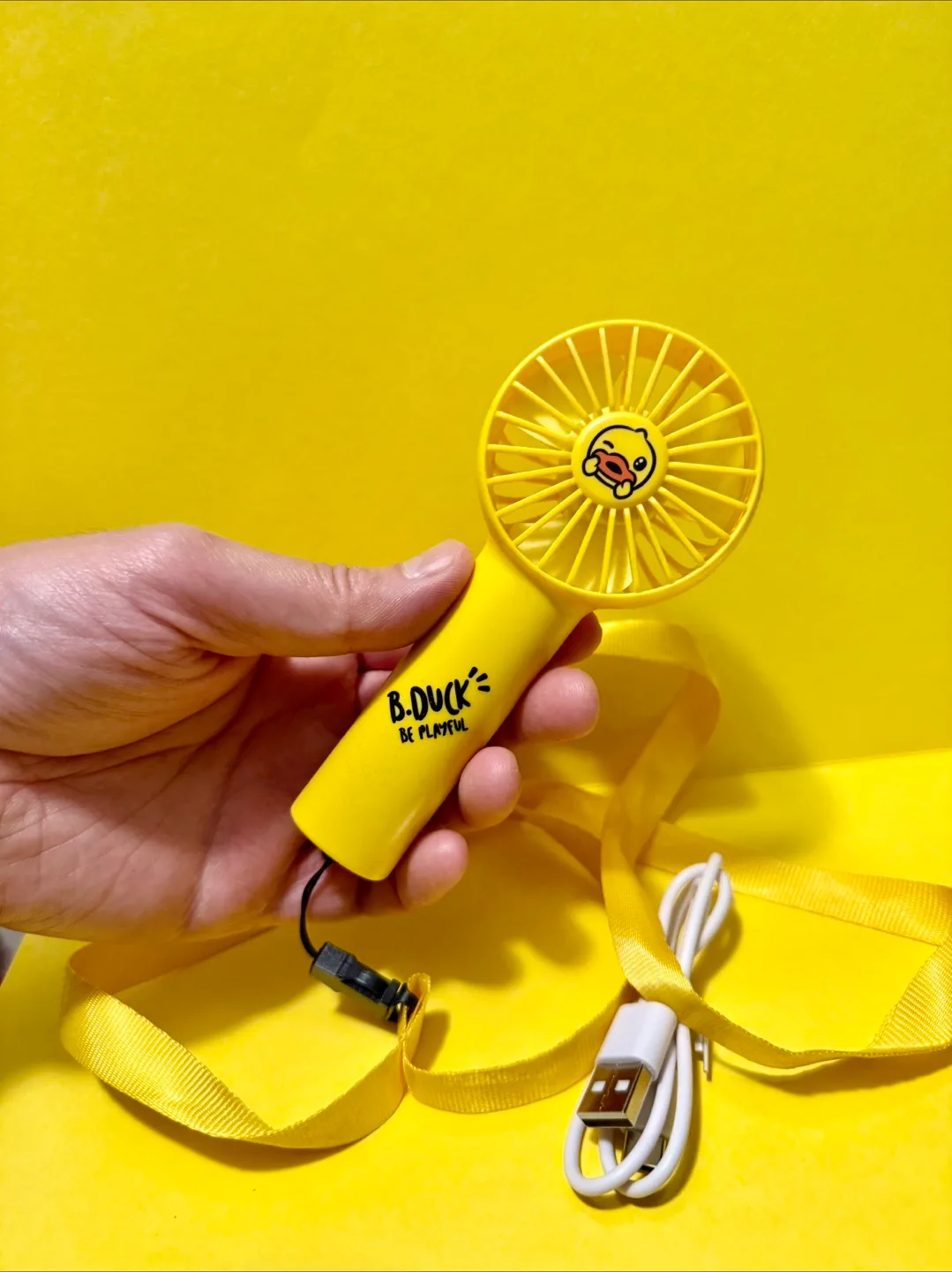 B.Duck Yellow Mini Handheld Fan w Lanyard (USB-C Rechargeable) image indicator(2)