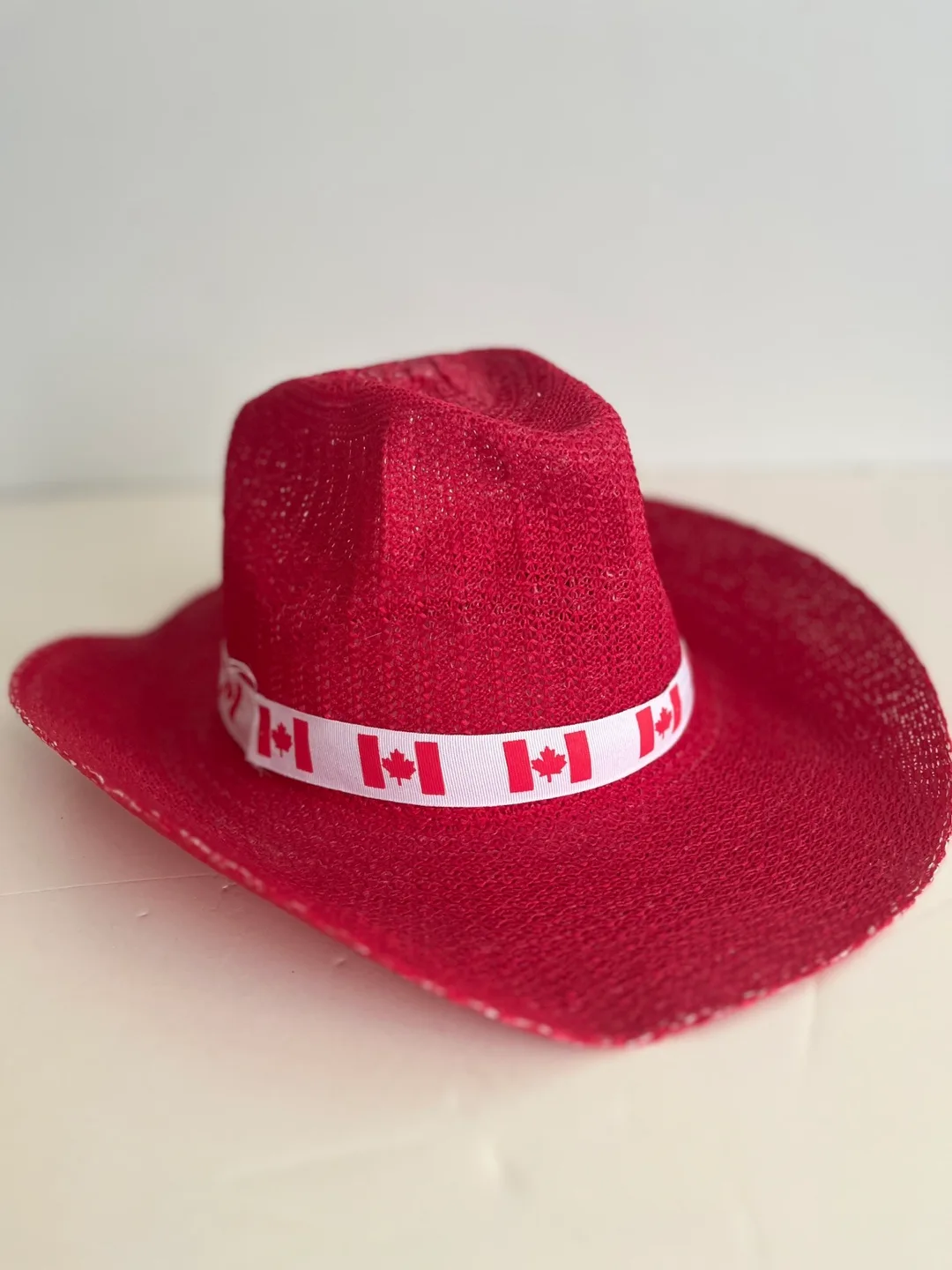 Red Straw Cowboy Hat with Canadian Flag Band thumbnail