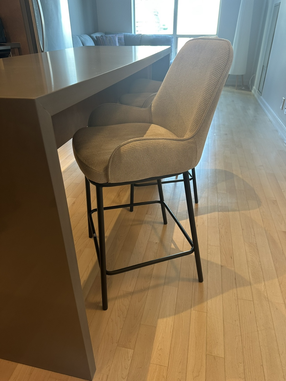 Two Beige Counter Stools with Black Legs - photo 2