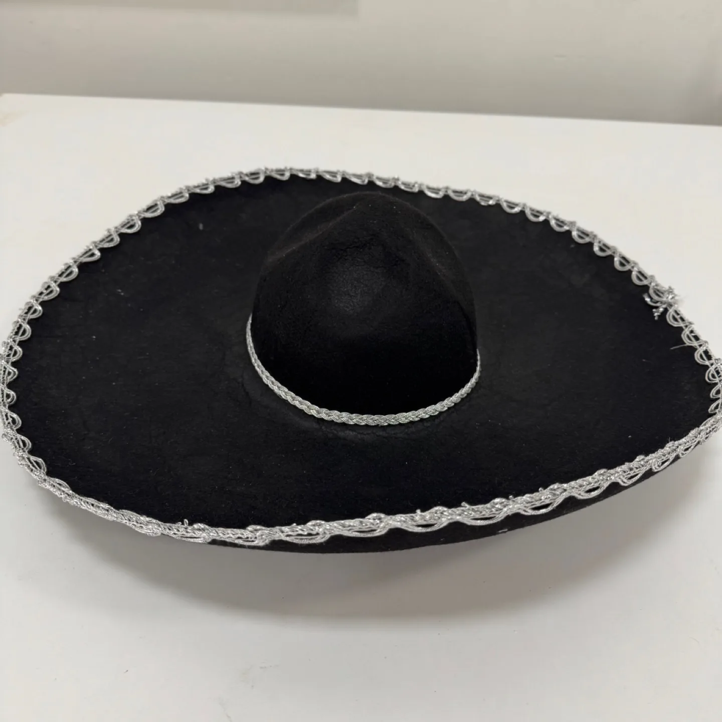 Mini Black Felt Sombrero Hat – Silver Trim Decoration thumbnail