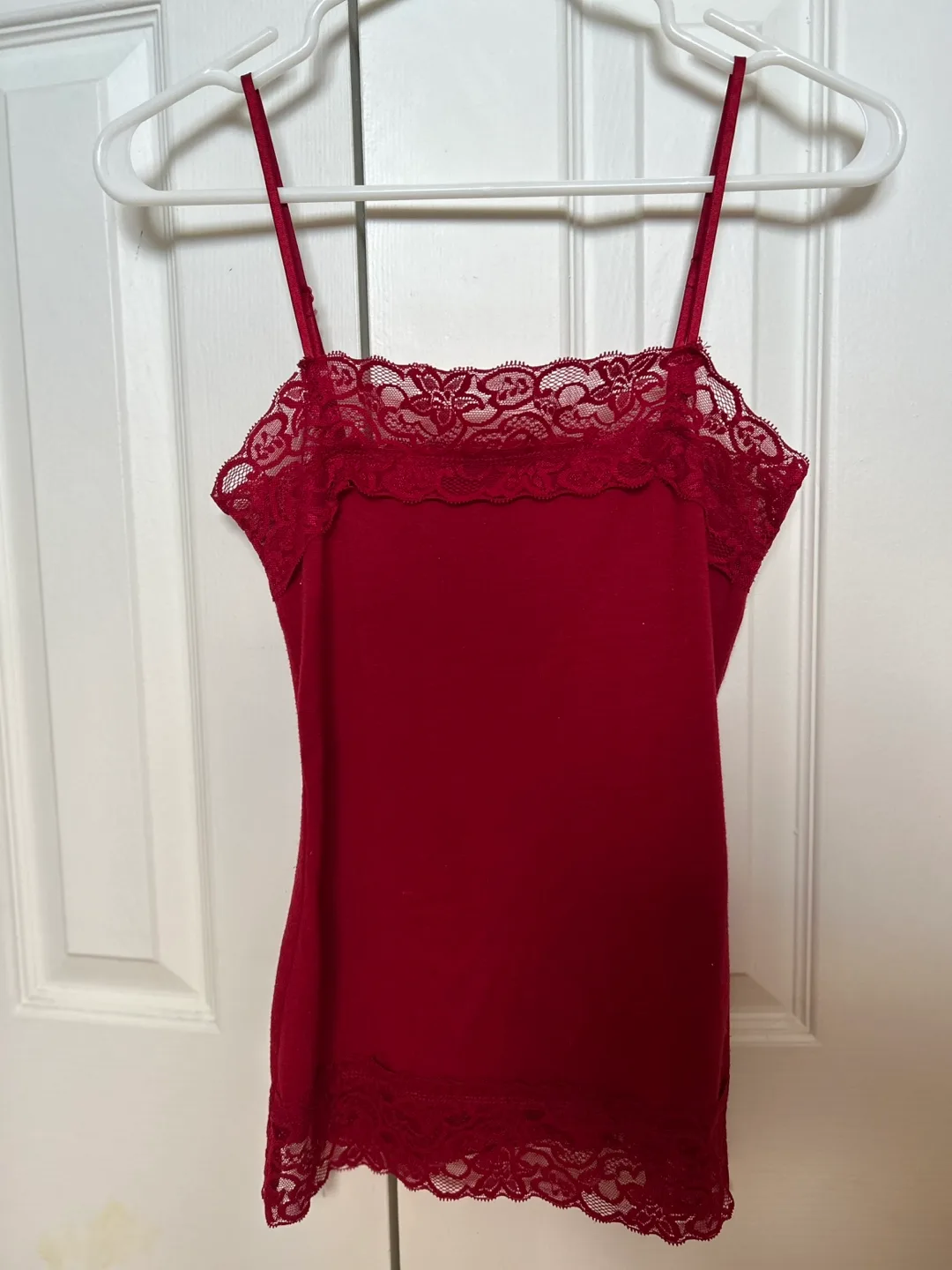 🧡 Women’s Red Lace Cami Tank Top Size XS Seduction Casual Wear thumbnail