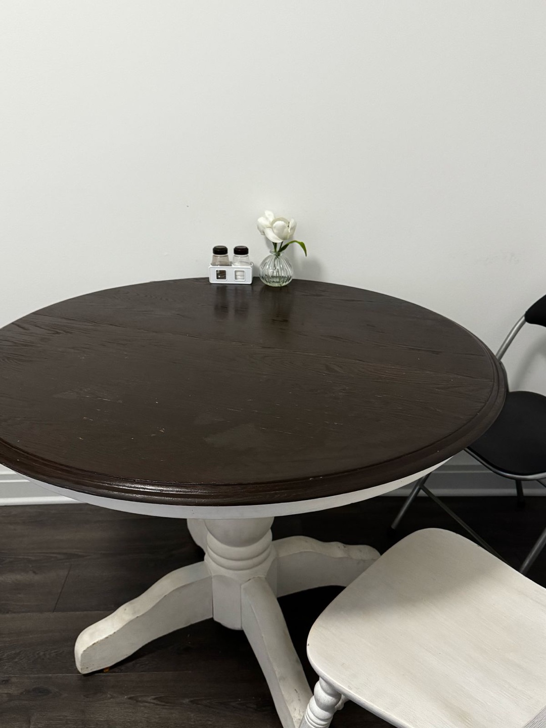 Round Wooden Dining Table - White $ Dark Brown