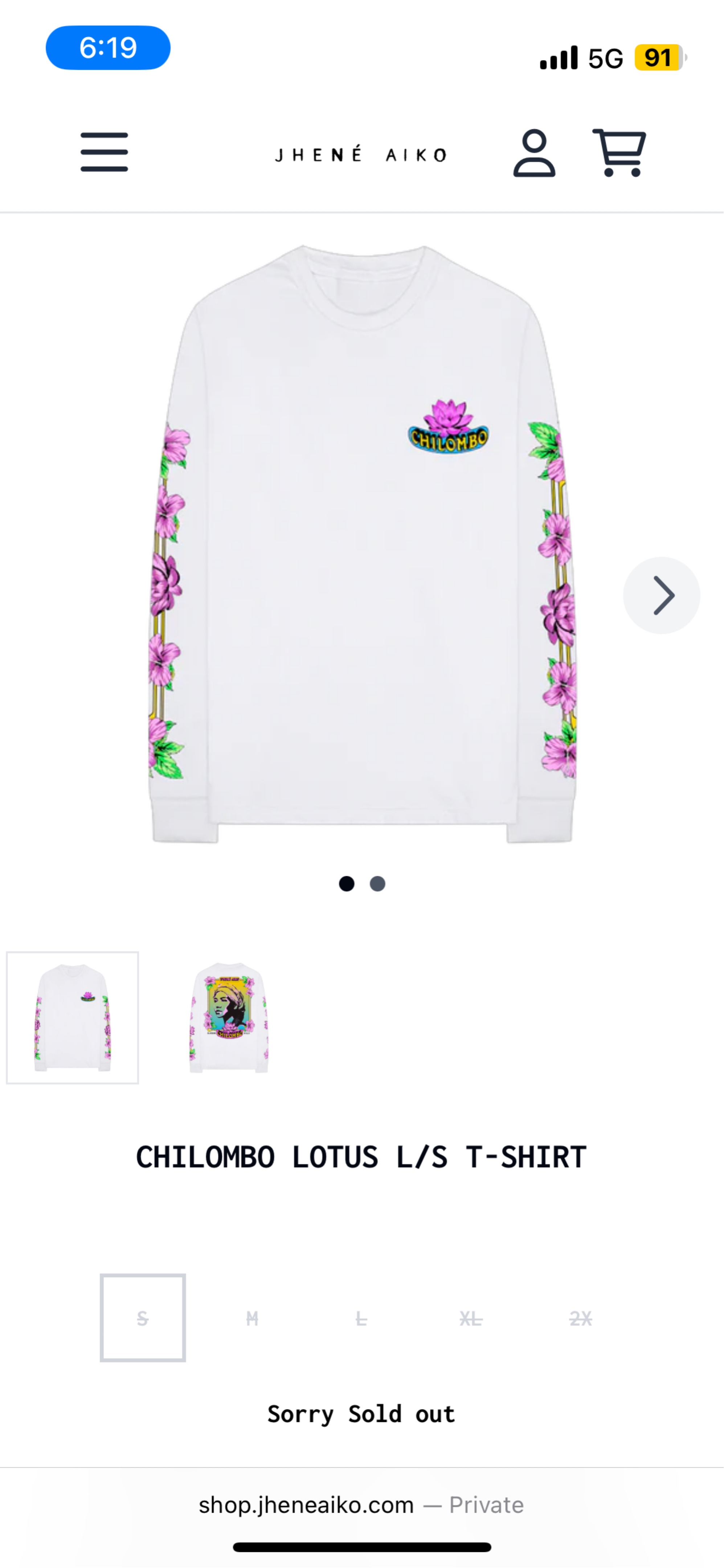 Jhené Aiko Chilombo Lotus L/S T-Shirt - Size M