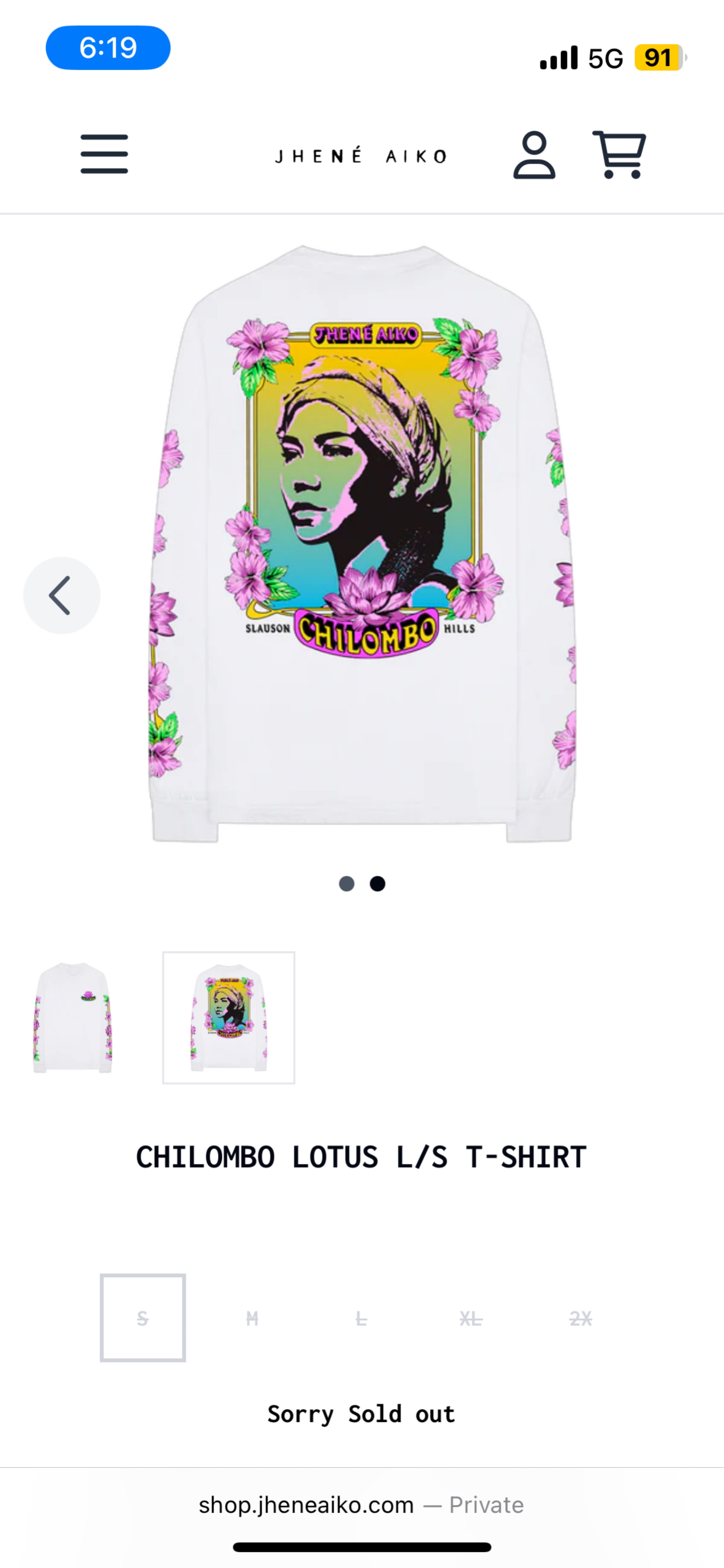 Jhené Aiko Chilombo Lotus L/S T-Shirt - Size M - photo 2