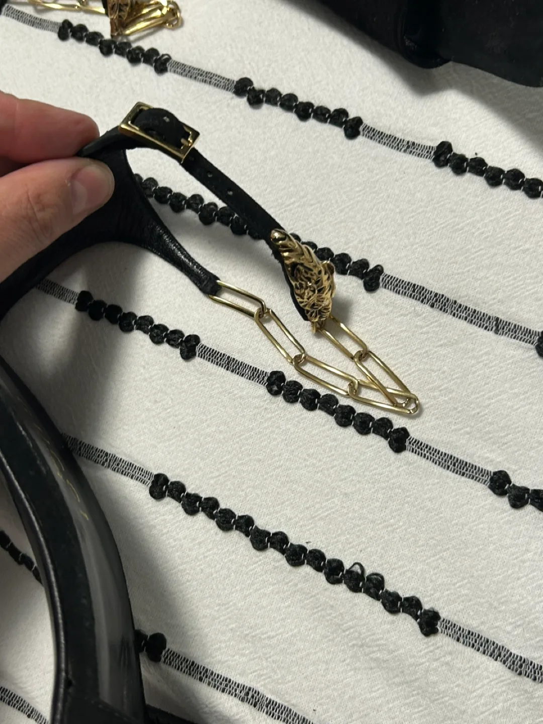 Gucci Black Suede Heels with Chain Detail image indicator(5)