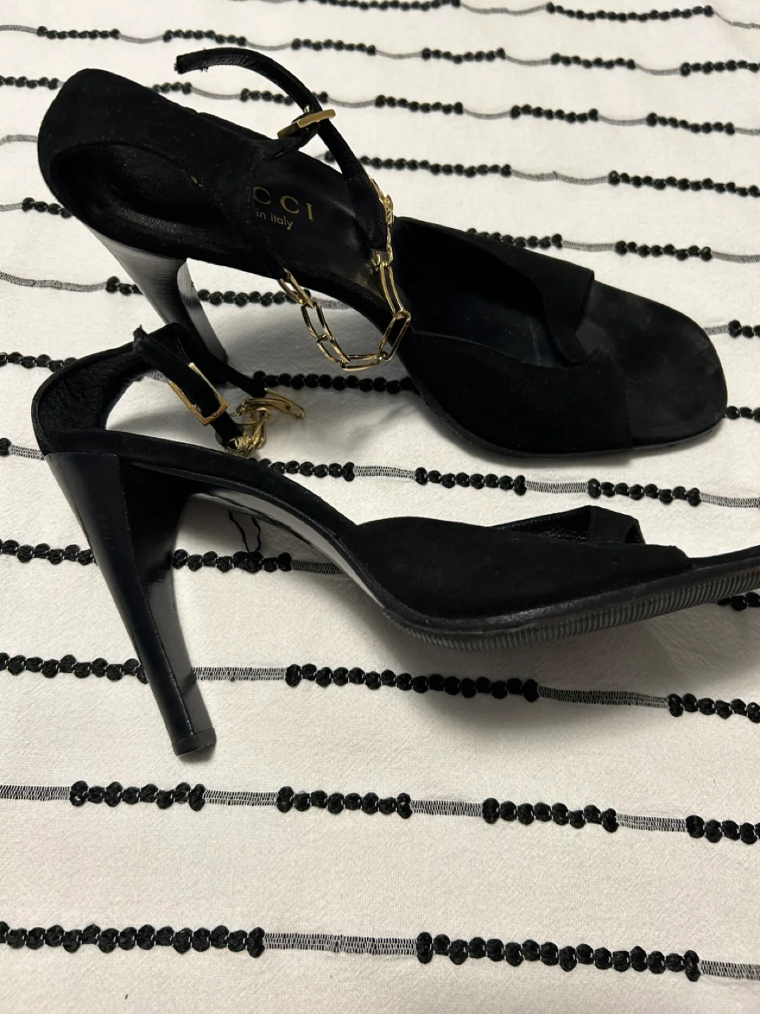 Gucci Black Suede Heels with Chain Detail image indicator(2)