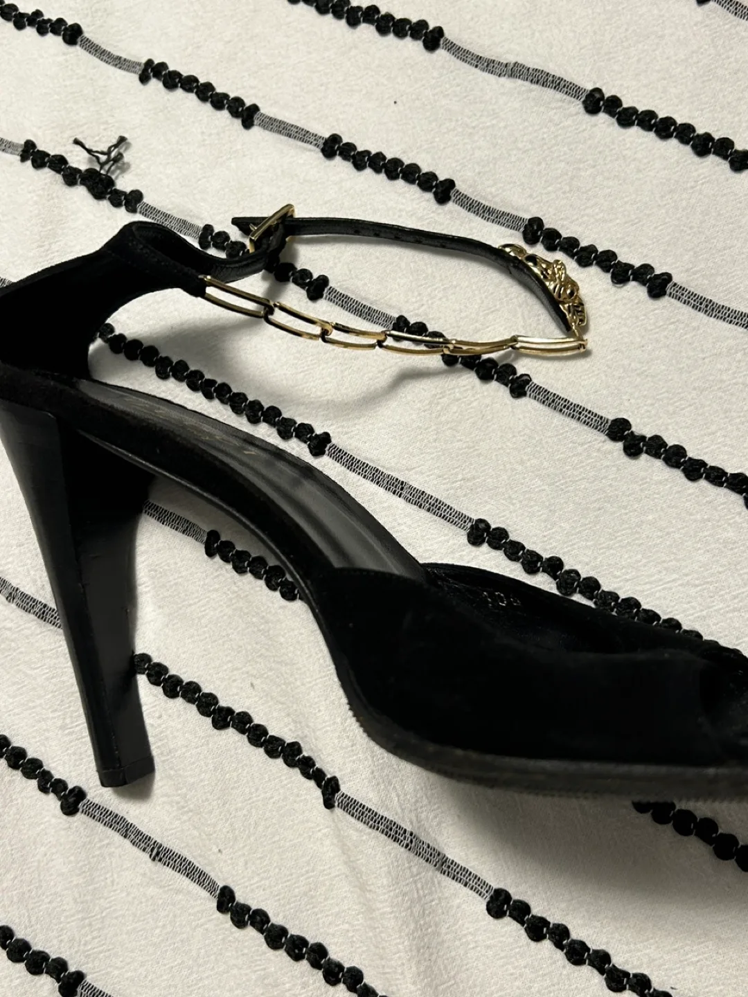 Gucci Black Suede Heels with Chain Detail image indicator(6)