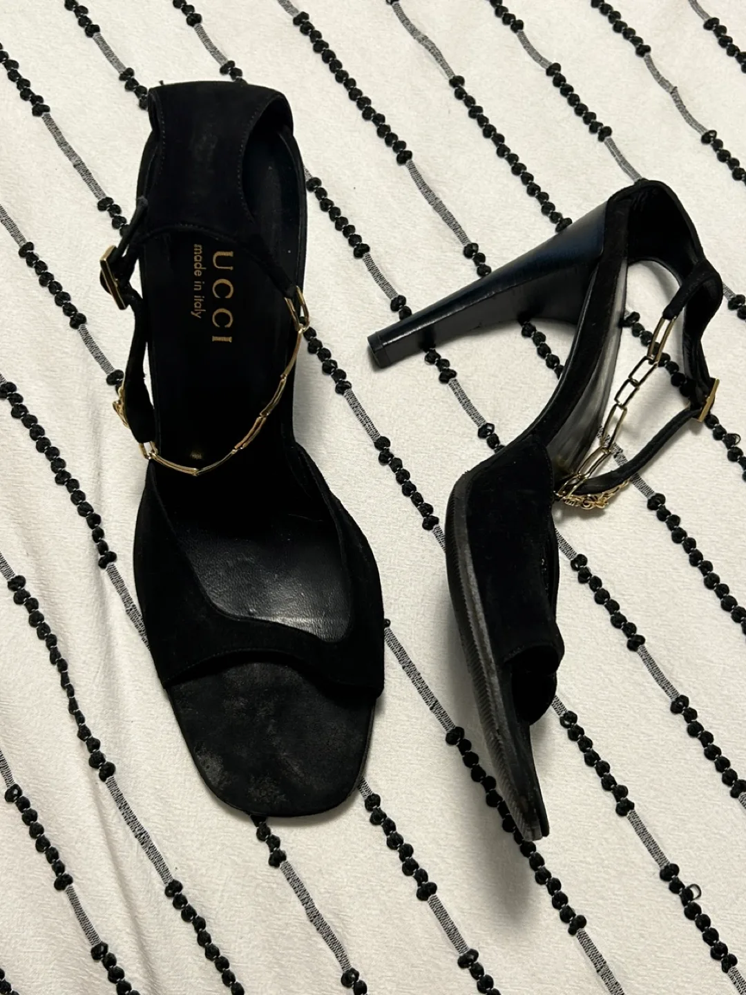 Gucci Black Suede Heels with Chain Detail image indicator(4)