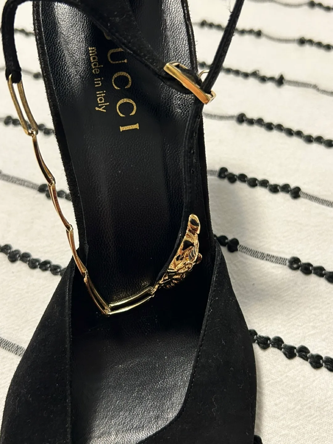 Gucci Black Suede Heels with Chain Detail image indicator(8)