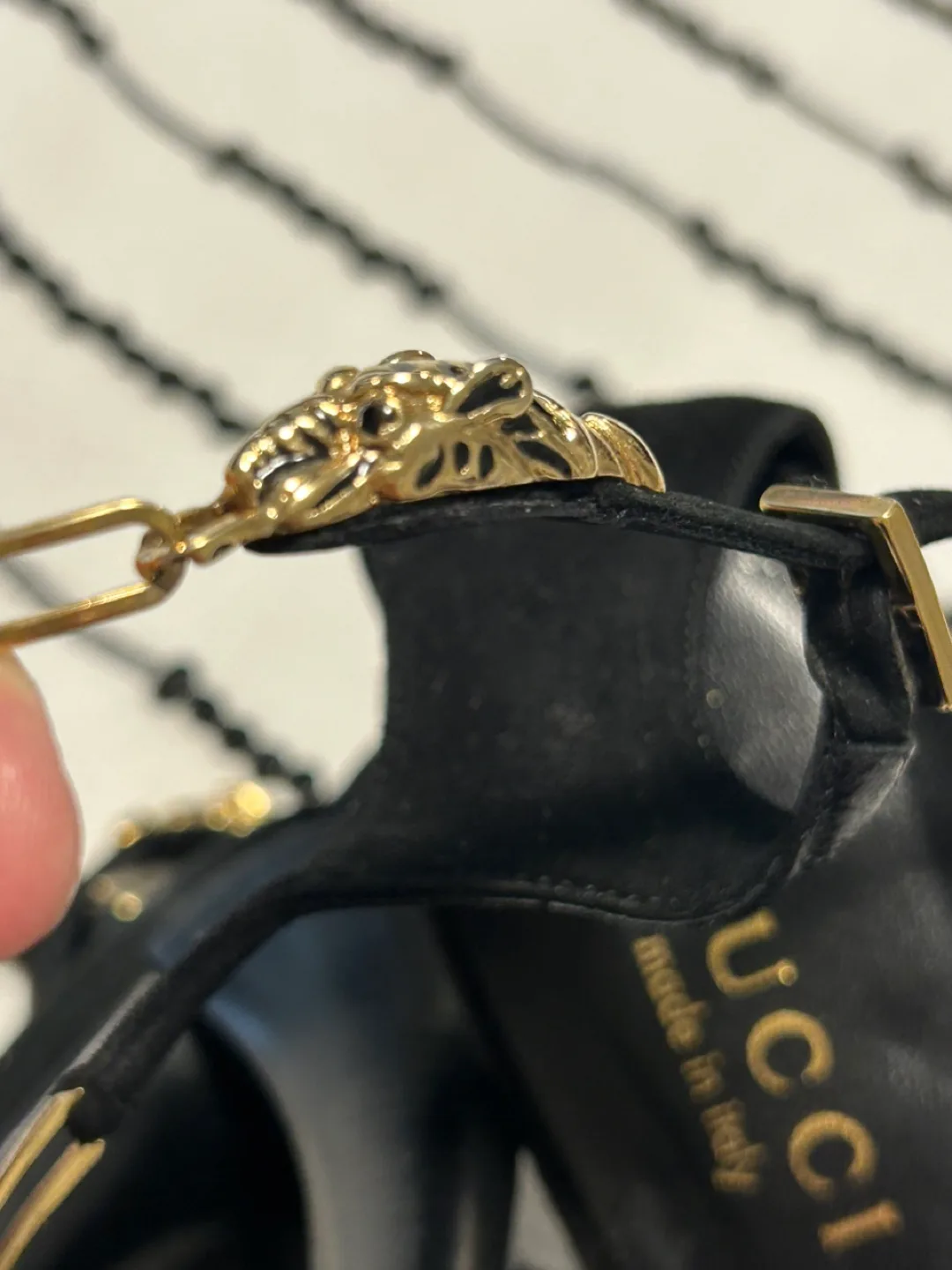 Gucci Black Suede Heels with Chain Detail image indicator(9)