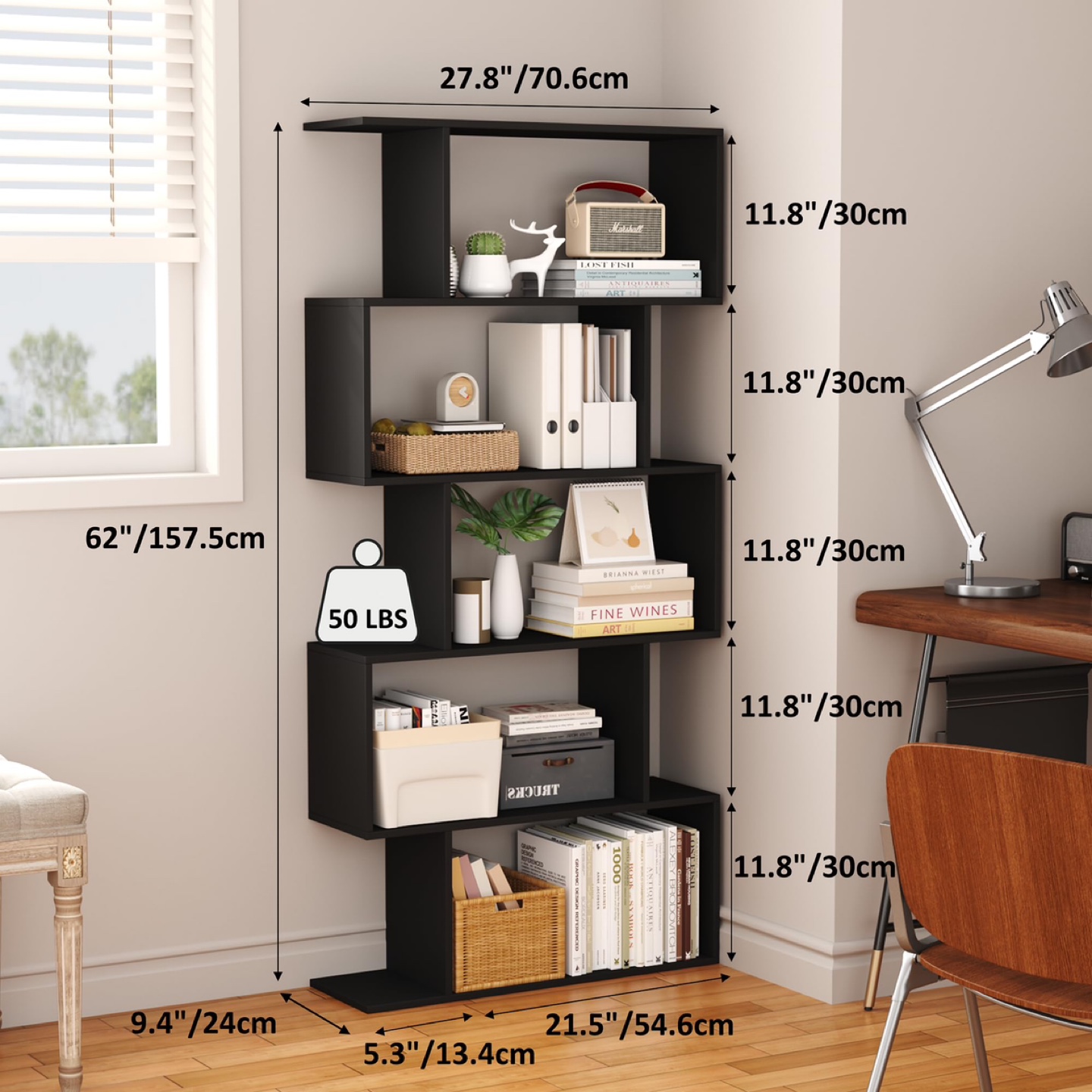 Yusong Bookshelf, Geometric Bookcase S Shaped Book Shelves Unit - photo 3