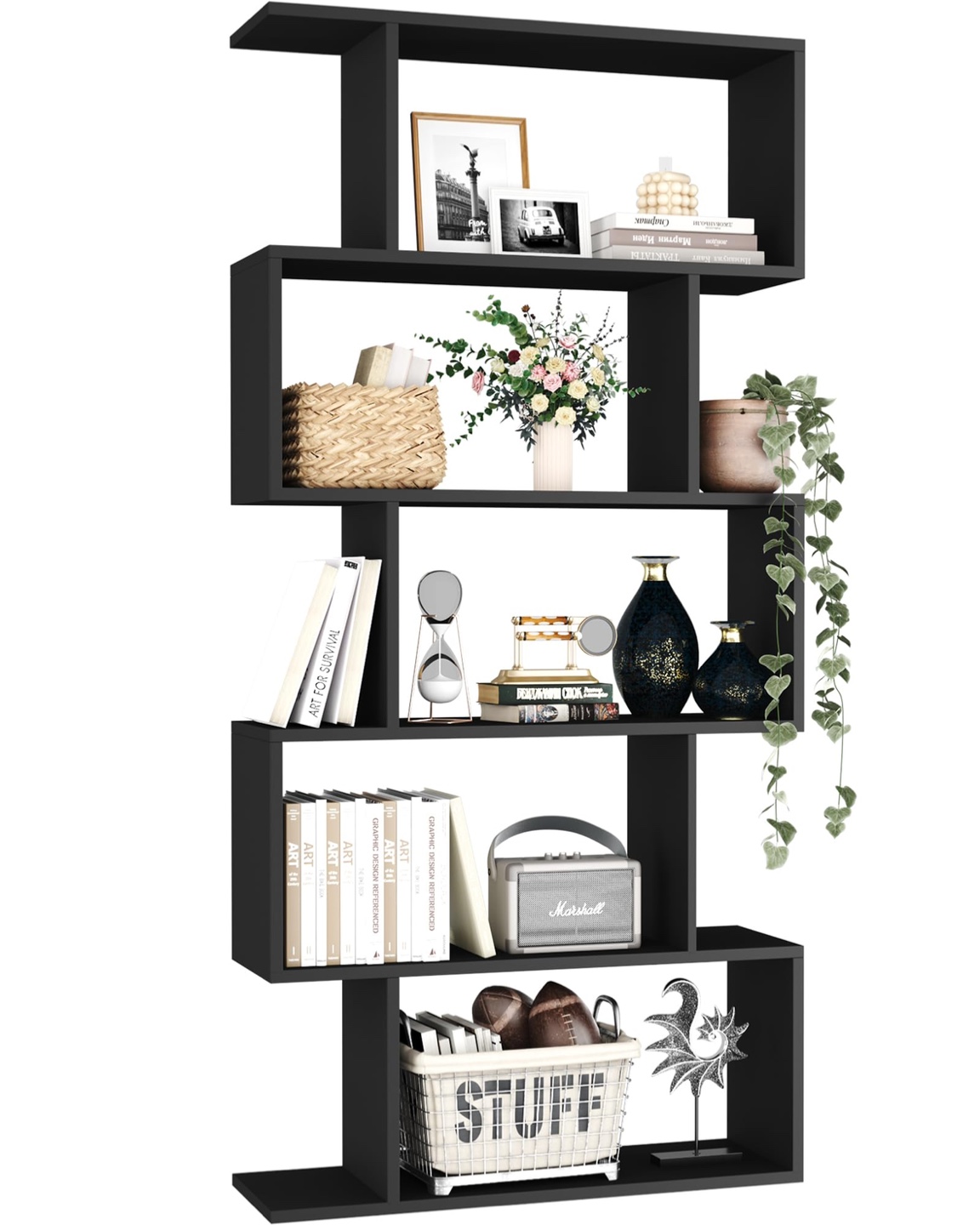 Yusong Bookshelf, Geometric Bookcase S Shaped Book Shelves Unit