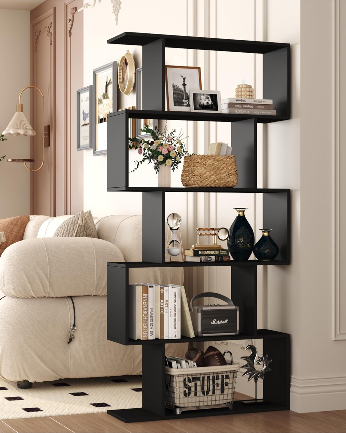 Yusong Bookshelf, Geometric Bookcase S Shaped Book Shelves Unit - photo 2
