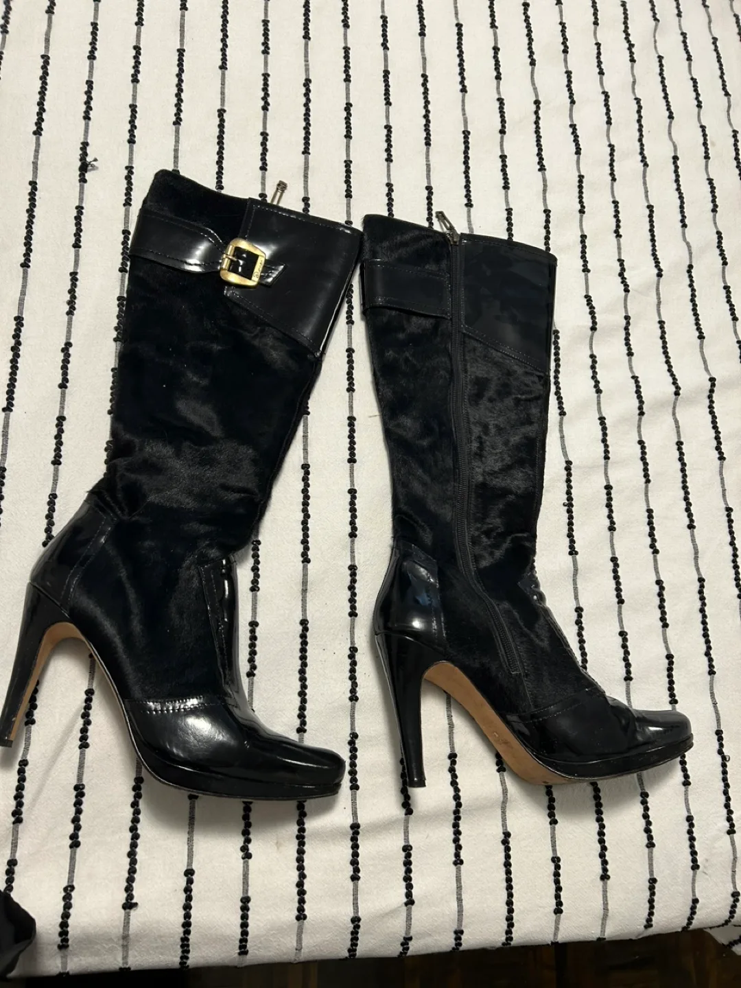 Dione  Black Leather Knee High Boots thumbnail