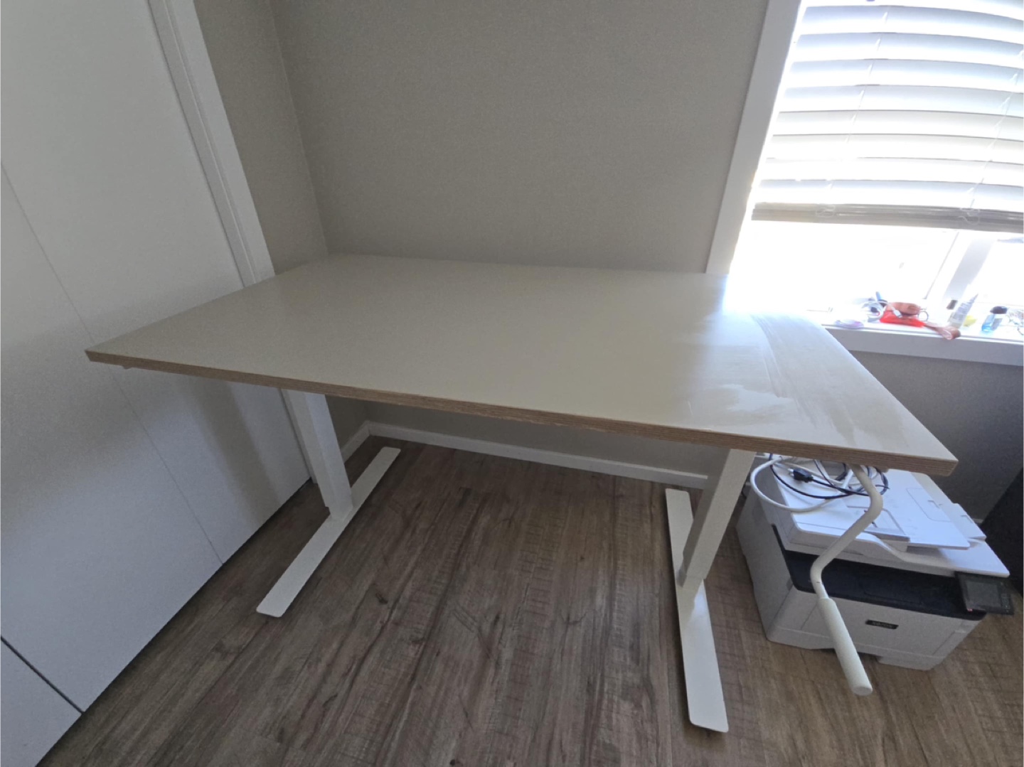 IKEA Desk and White Swivel Chair