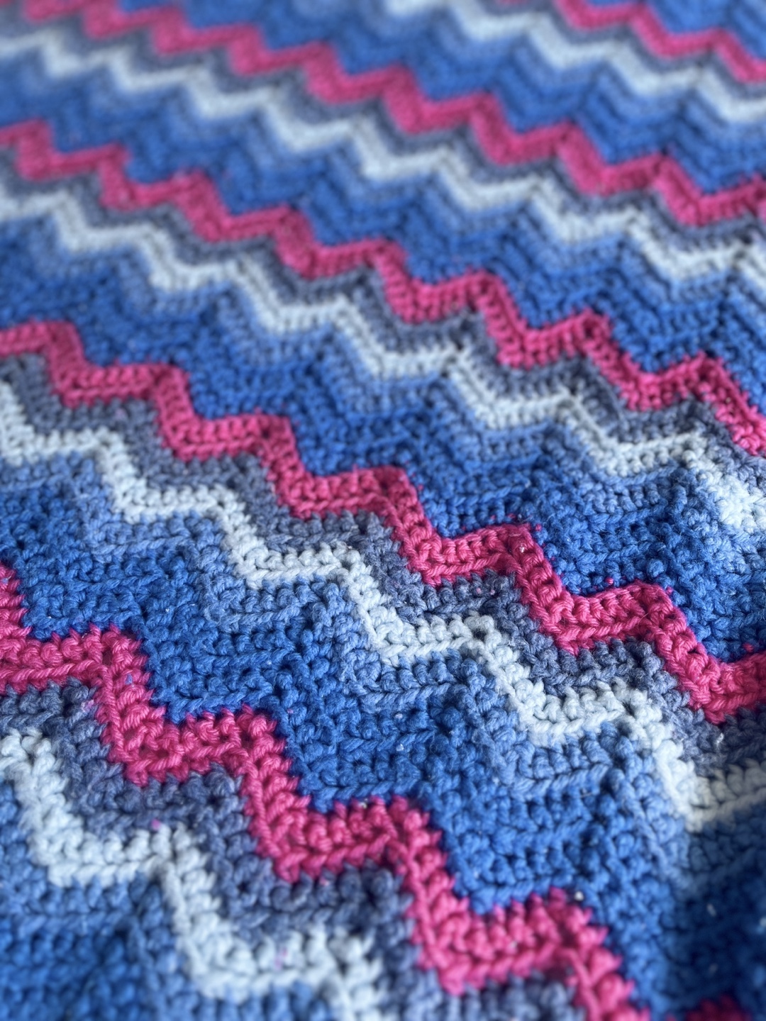 Handmade Crochet Blanket - Blue, Pink & White - photo 2