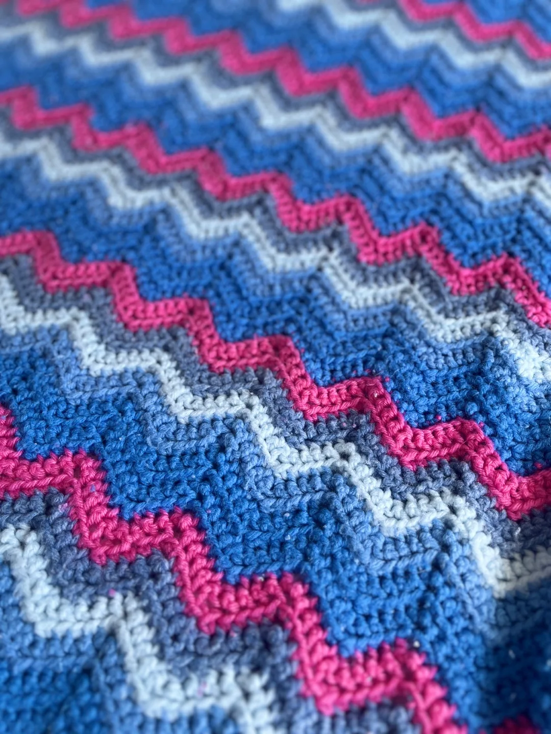 Handmade Crochet Blanket - Blue, Pink & White image indicator(2)