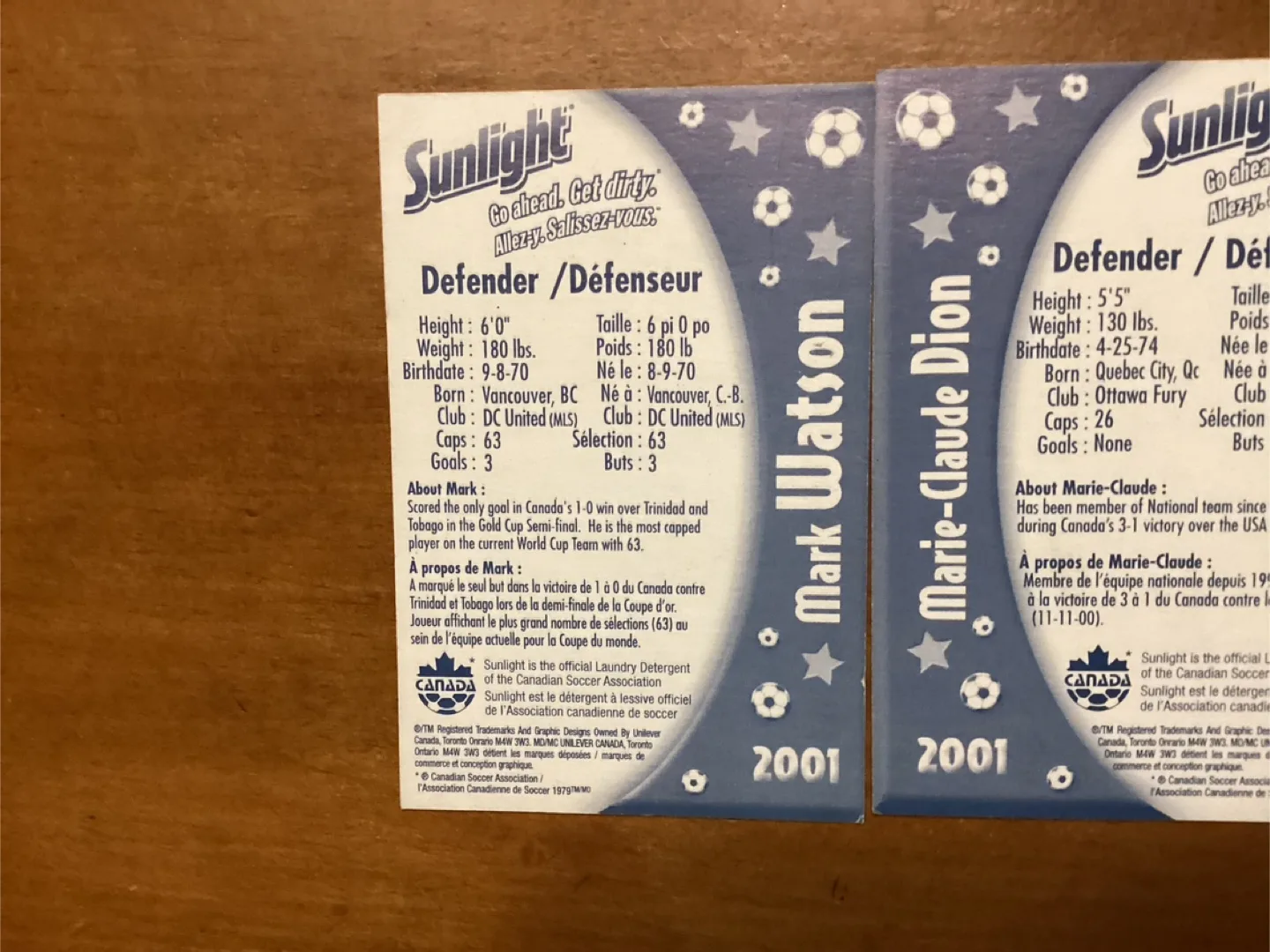 4 Rare 2001 SUNLIGHT SOAP CANADA SOCCER Cards ! image indicator(7)