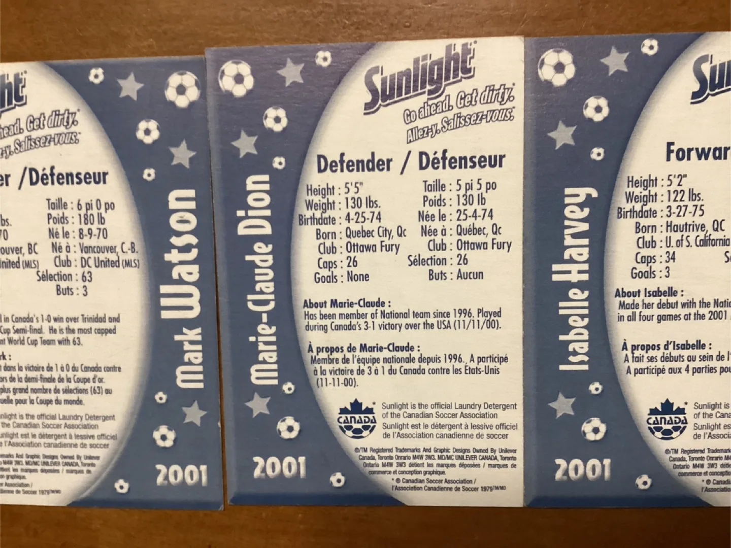 4 Rare 2001 SUNLIGHT SOAP CANADA SOCCER Cards ! image indicator(8)