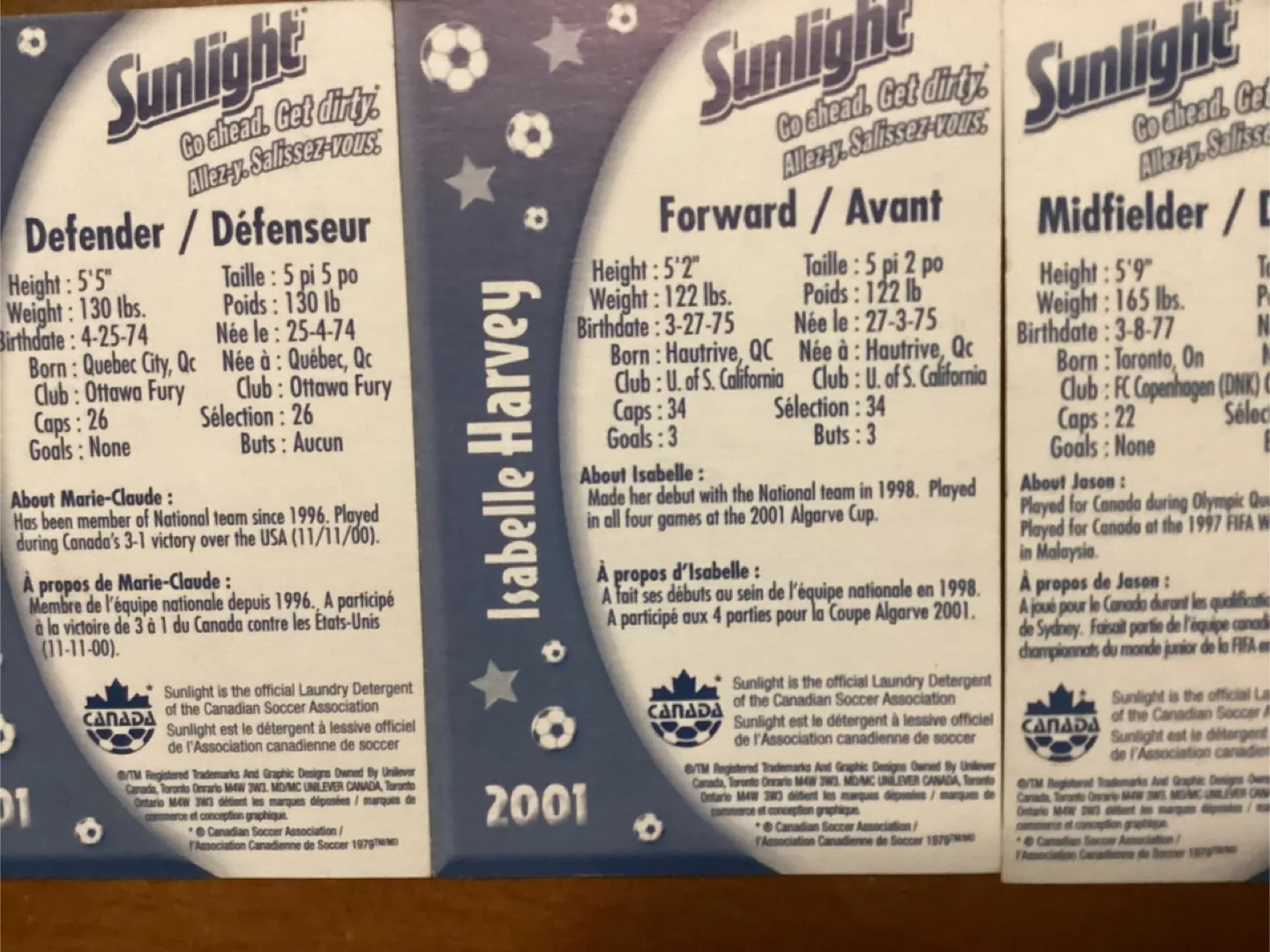 4 Rare 2001 SUNLIGHT SOAP CANADA SOCCER Cards ! image indicator(9)