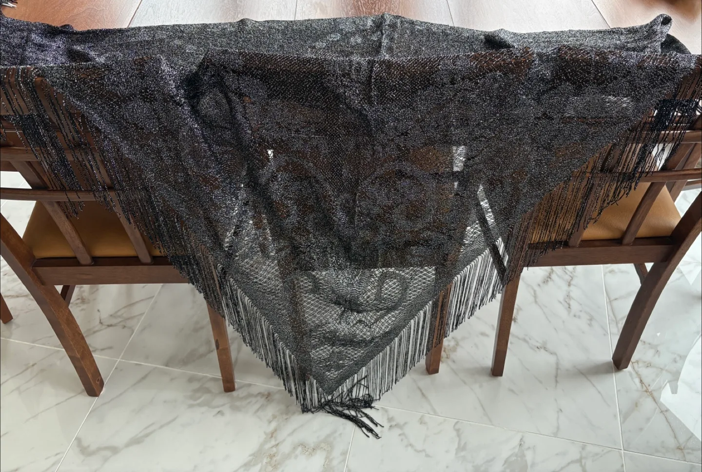 Black Grey Sparkle Shawl with Fringe image indicator(3)