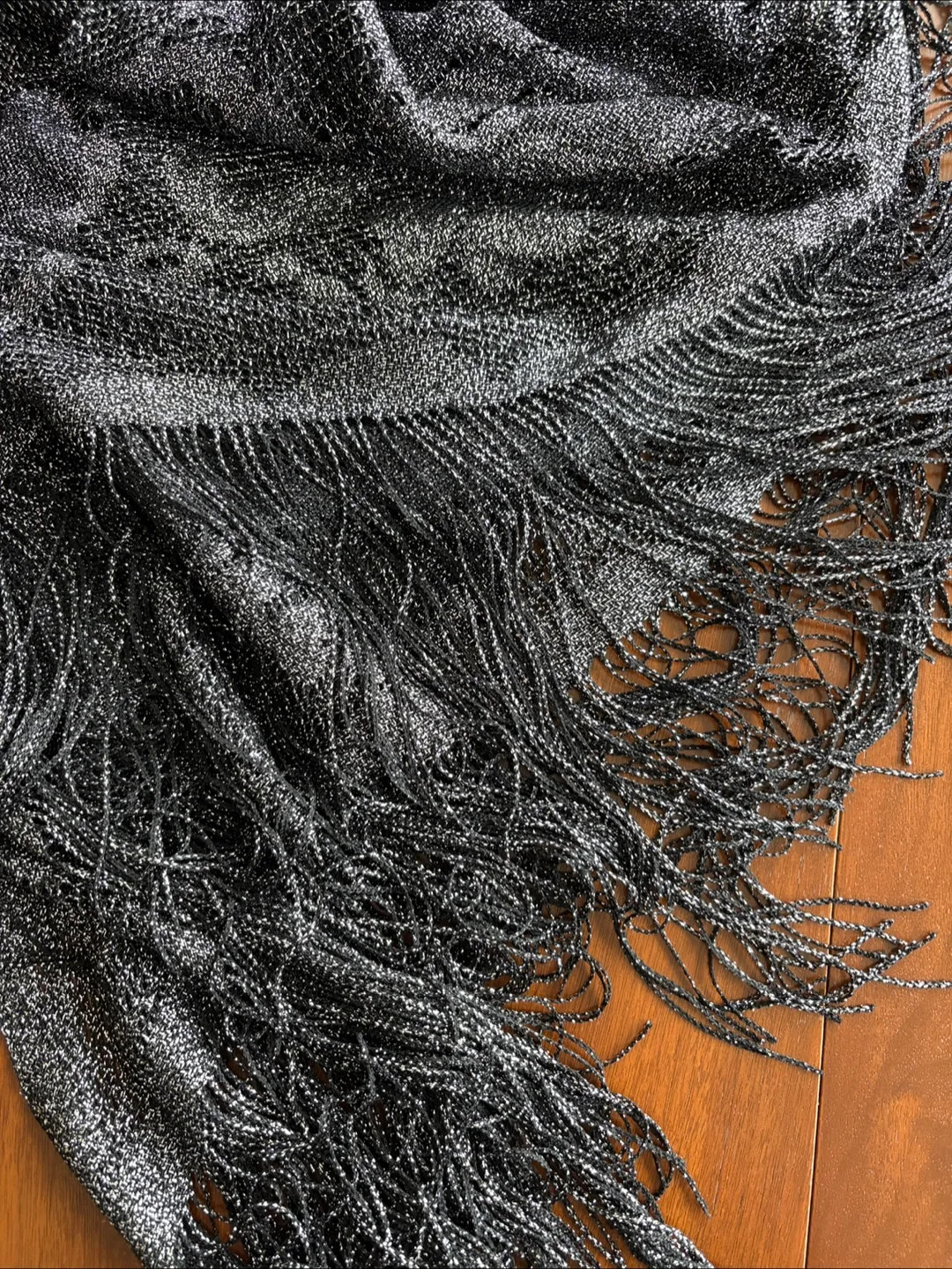 Black Grey Sparkle Shawl with Fringe image indicator(2)