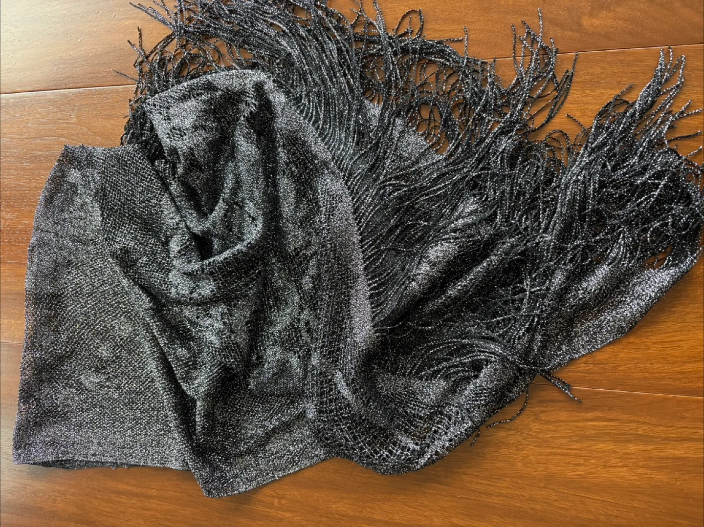 Black Sparkly Shawl with Fringe thumbnail