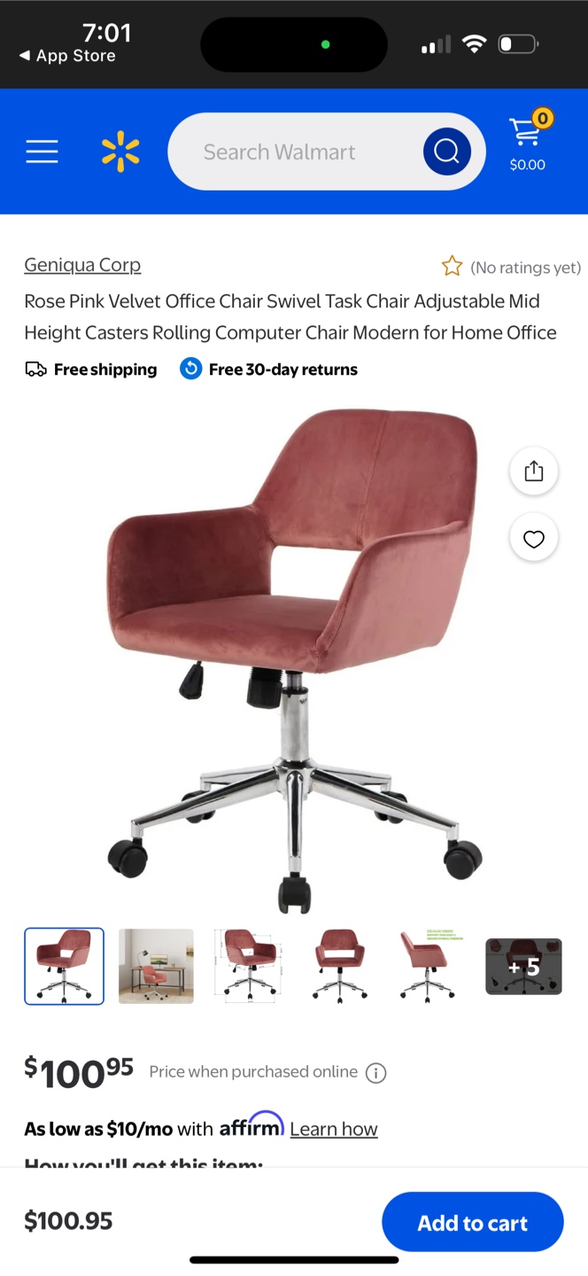 Rose Pink Velvet Office Chair