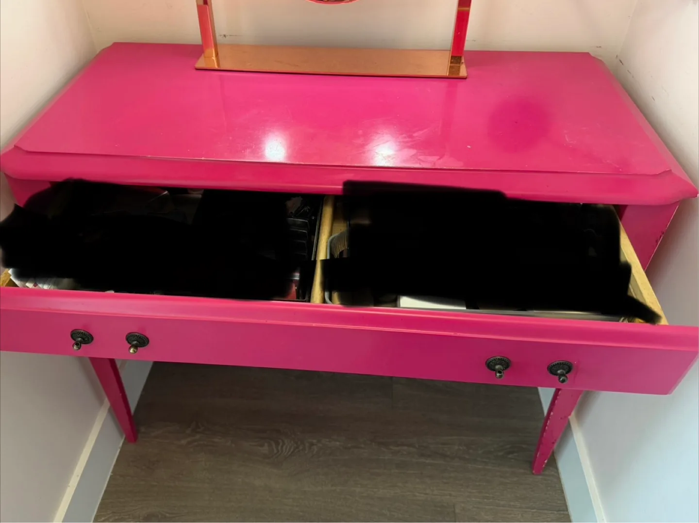 Francfranc Pink Vanity Makeup Table with Lights mirror image indicator(3)
